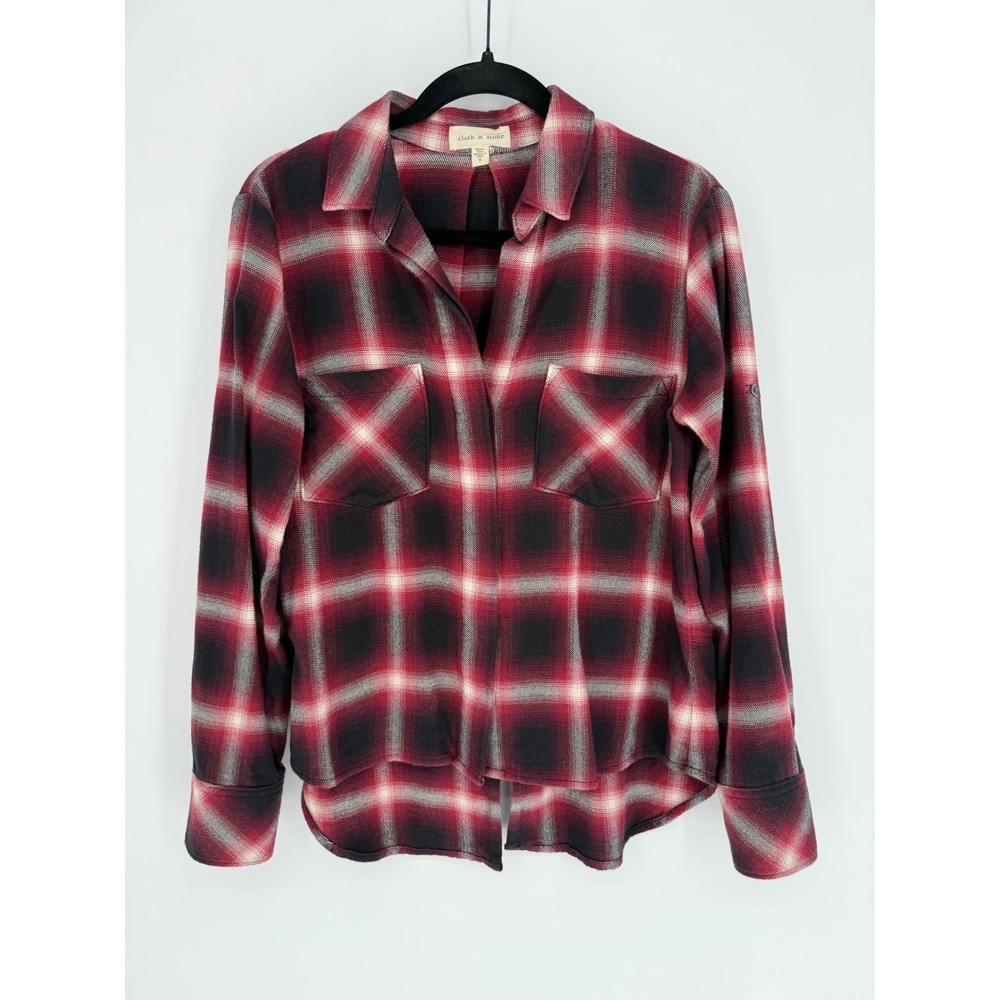 CLOTH & STONE PLAID BUTTON DOWN FLANNEL‎ SHIRT SMALL HIGH-LOW WESTERN RANCH